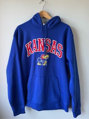 (XL) Kansas Royal Blue Hooded Sweatshirt with Jayhawk Logo